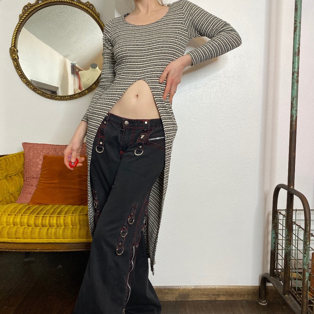 Vintage 90s Y2K Striped Open Ribbed Dress